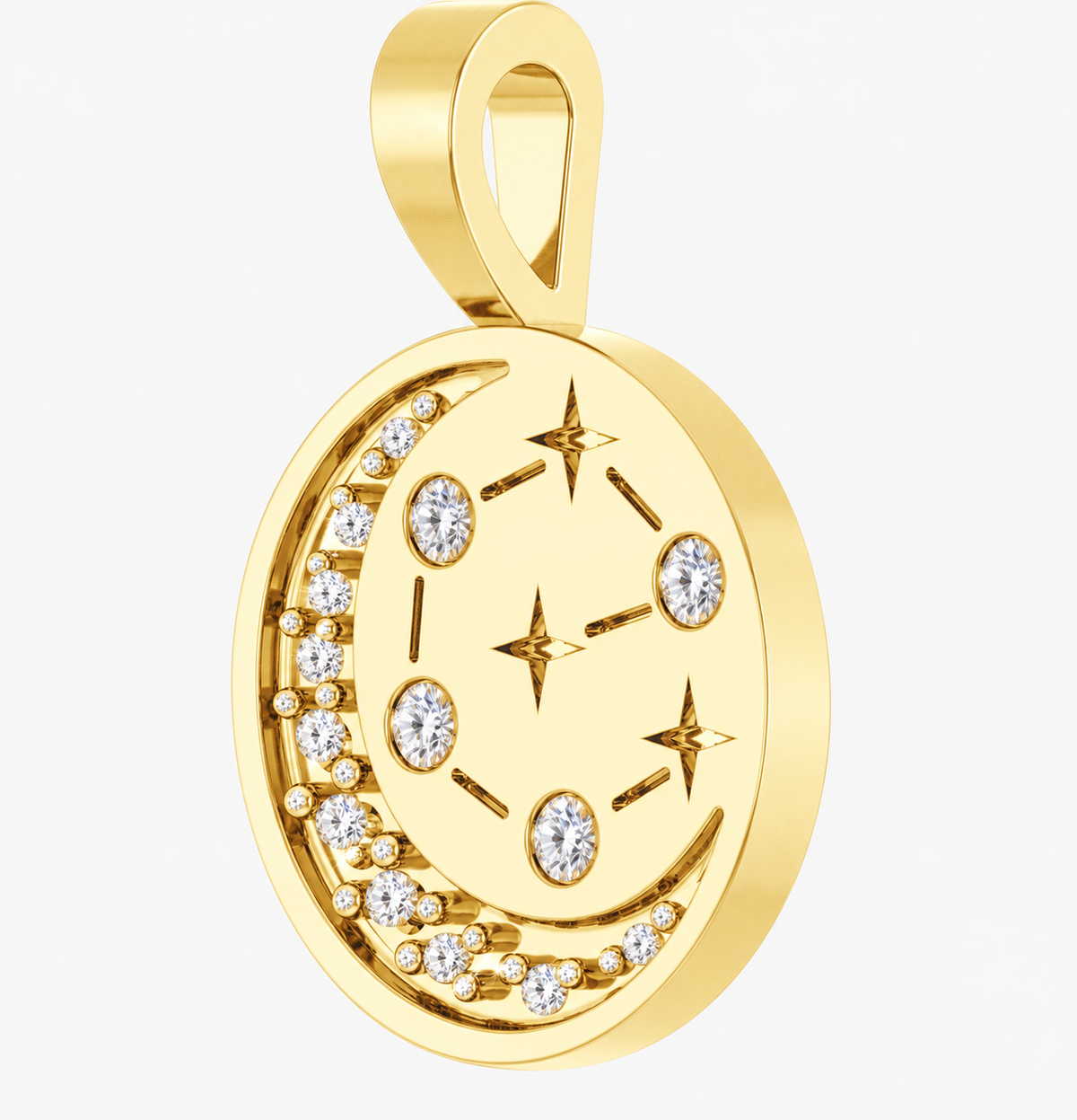 Crescent Moon & Stars Diamond Pendant