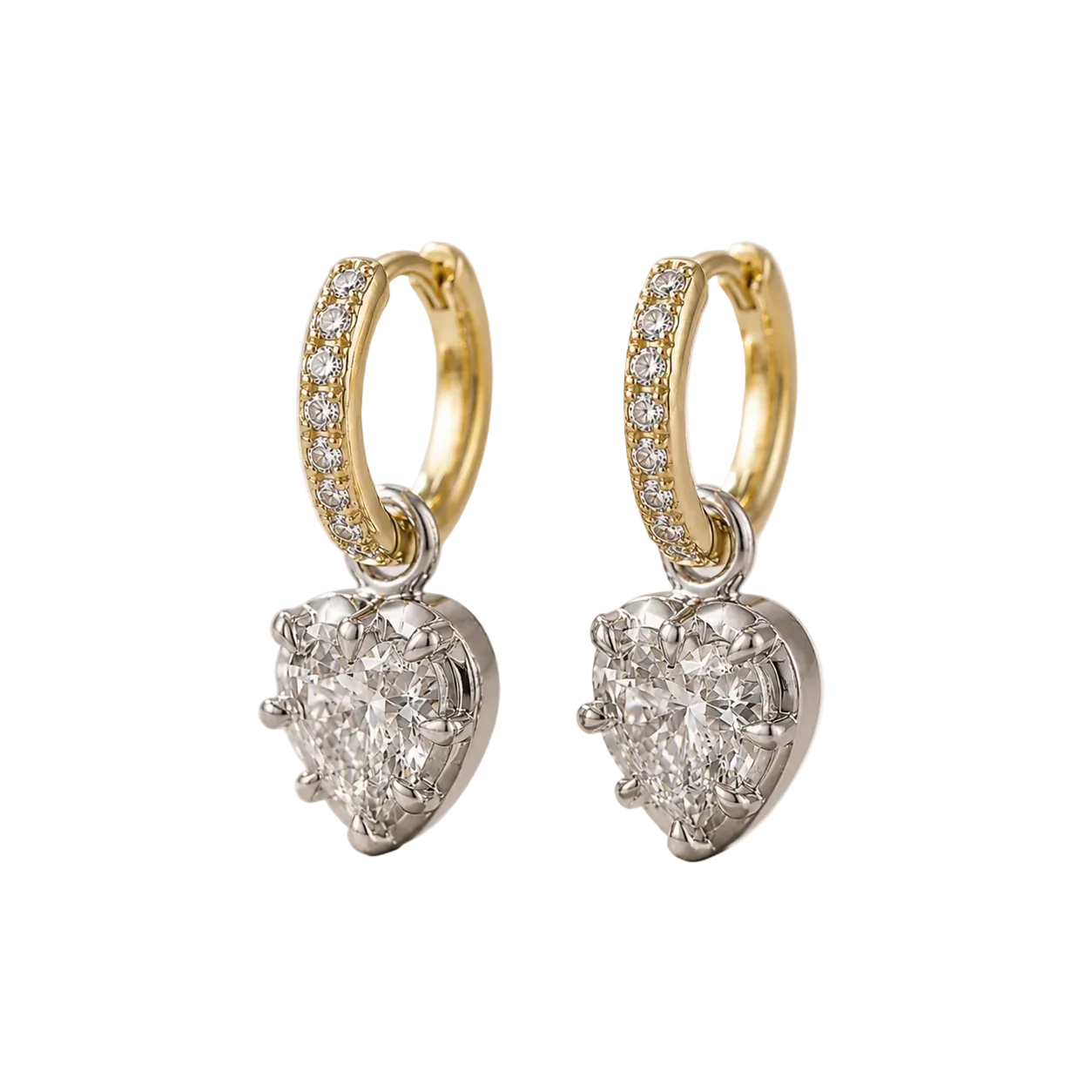Grande Lovely Heart Diamond Pave Hoop Earrings