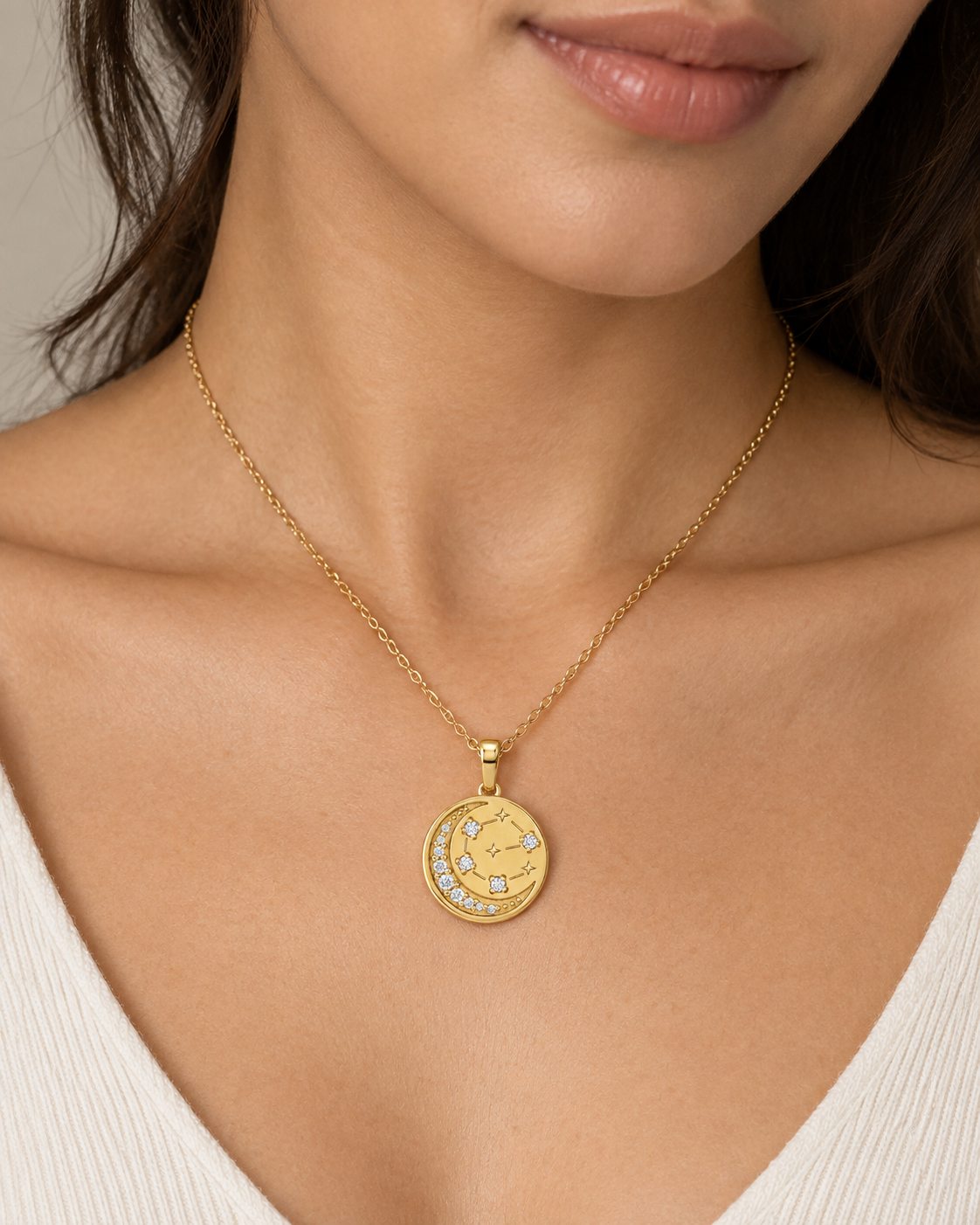 Crescent Moon & Stars Diamond Pendant