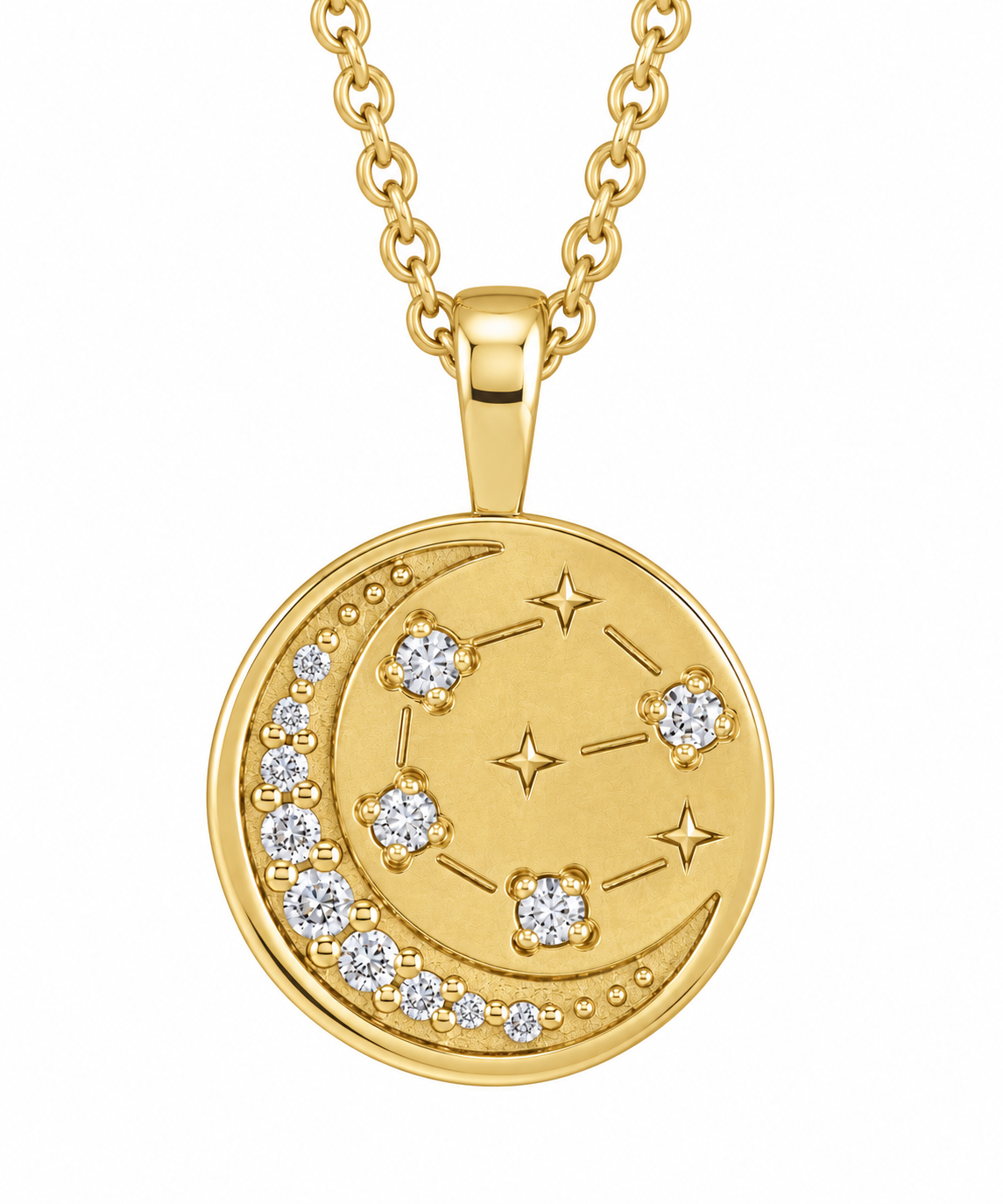 Crescent Moon & Stars Diamond Pendant
