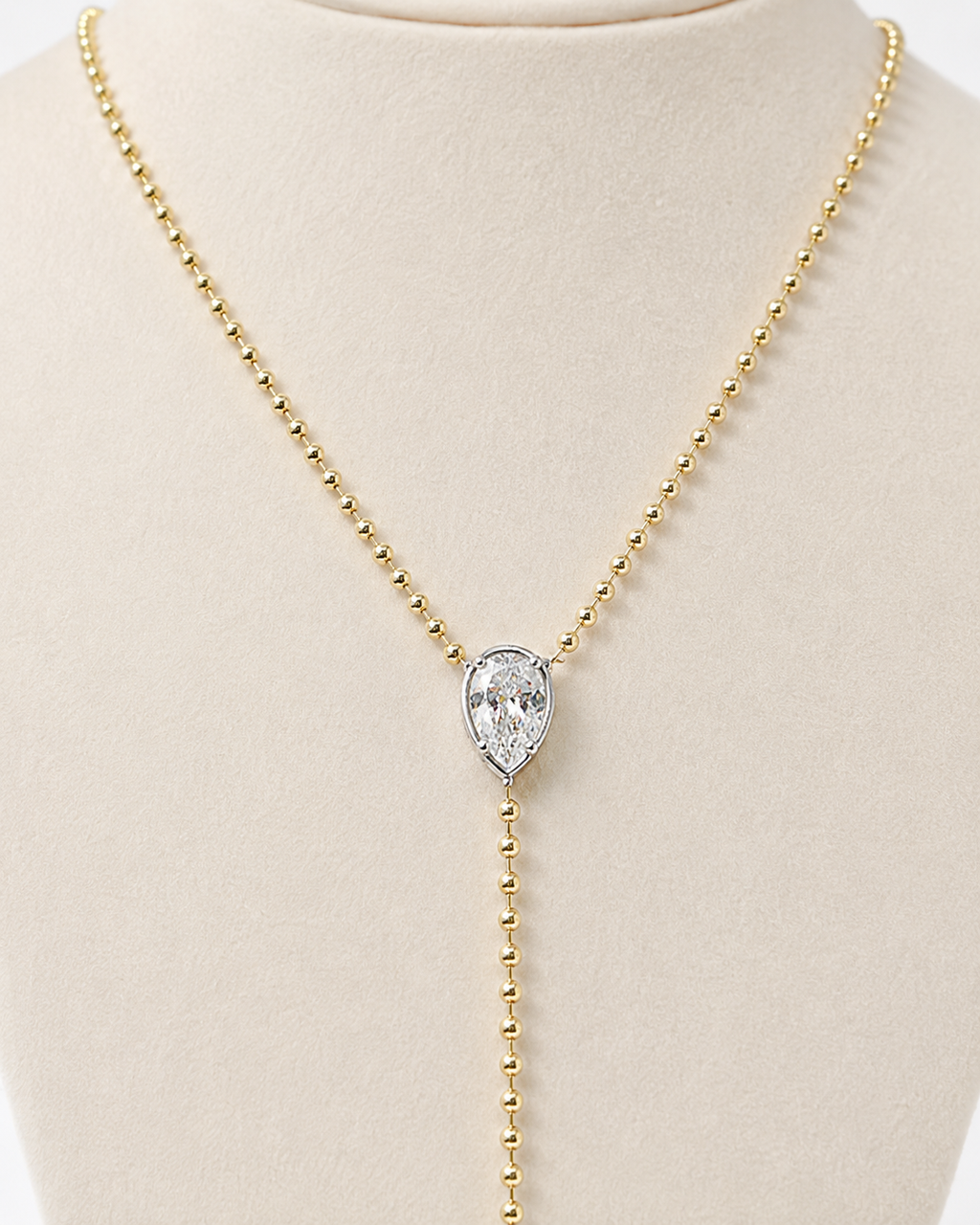 Gold Ellarie Pear Diamond Ball Chain Lariat