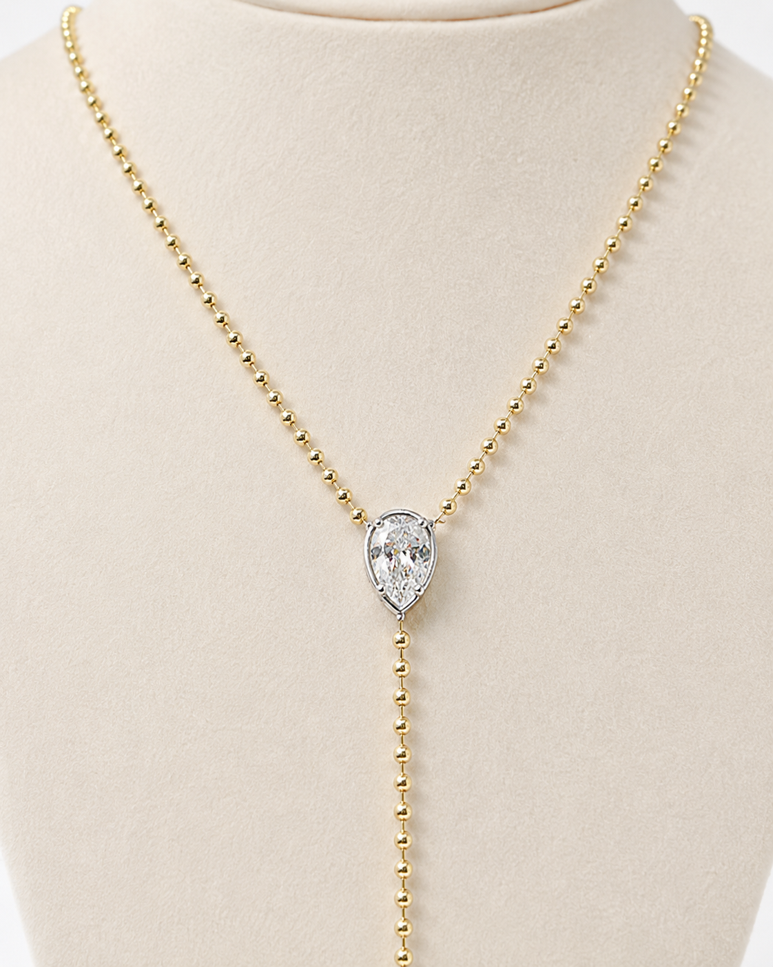 Gold Ellarie Pear Diamond Ball Chain Lariat