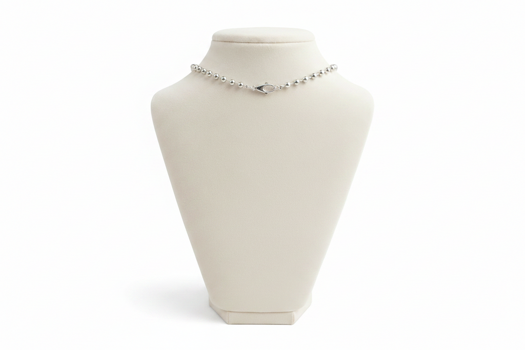 Silver Ellarie Pear Diamond Ball Chain Lariat