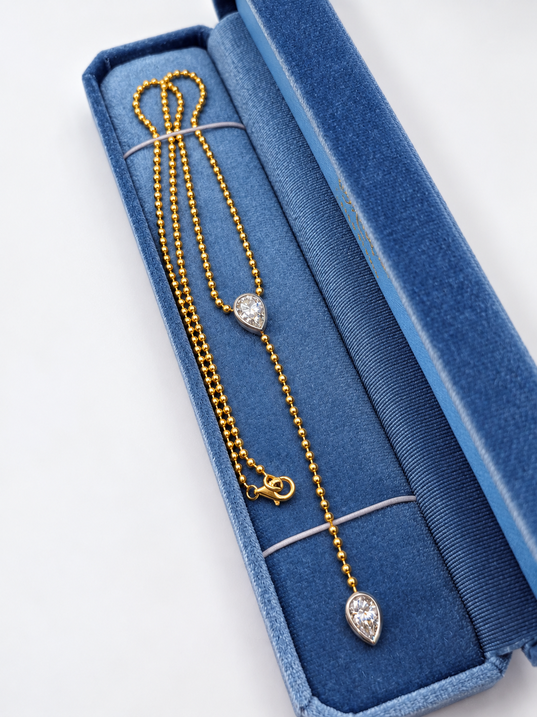 Gold Ellarie Pear Diamond Ball Chain Lariat