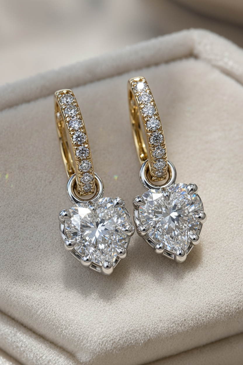 Grande Lovely Heart Diamond Pave Hoop Earrings