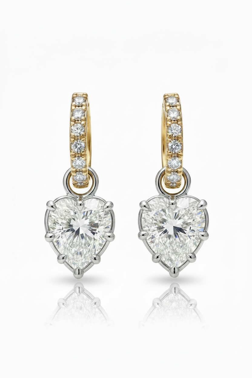 Grande Lovely Heart Diamond Pave Hoop Earrings