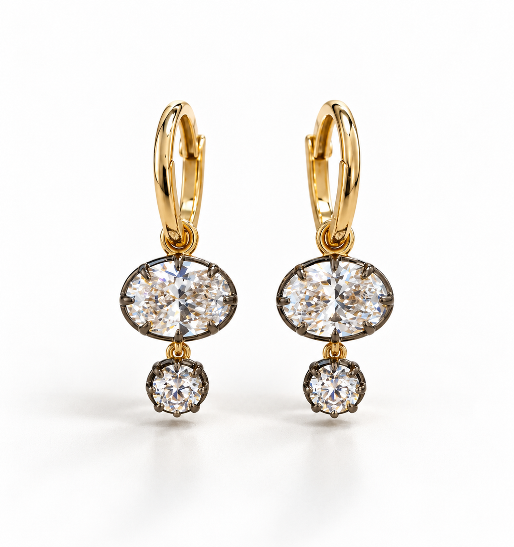 Georgina Button Back Diamond Drop Georgian Earrings