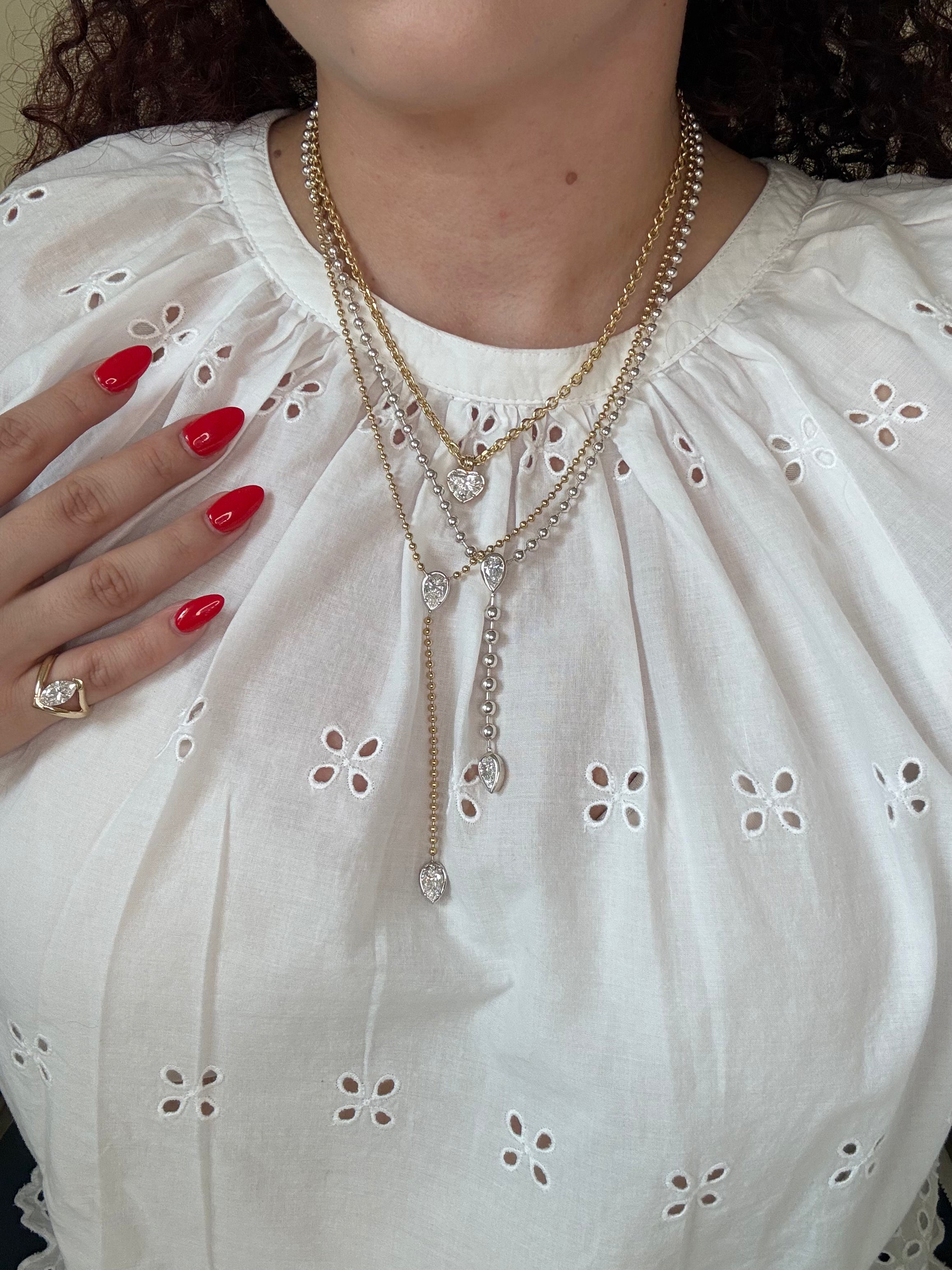 Silver Ellarie Pear Diamond Ball Chain Lariat