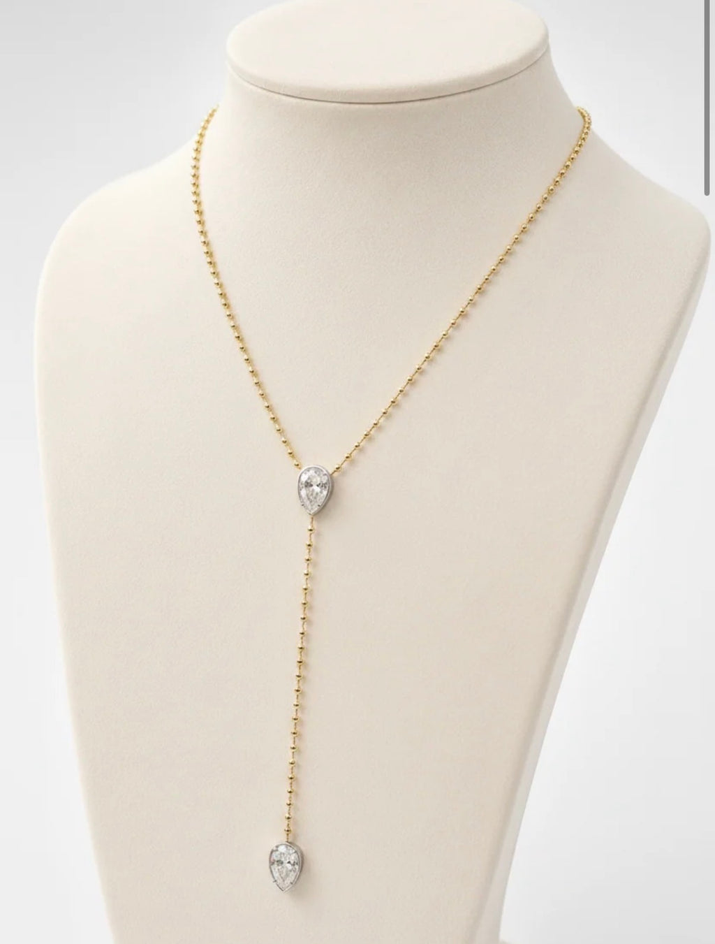 Gold Ellarie Pear Diamond Ball Chain Lariat