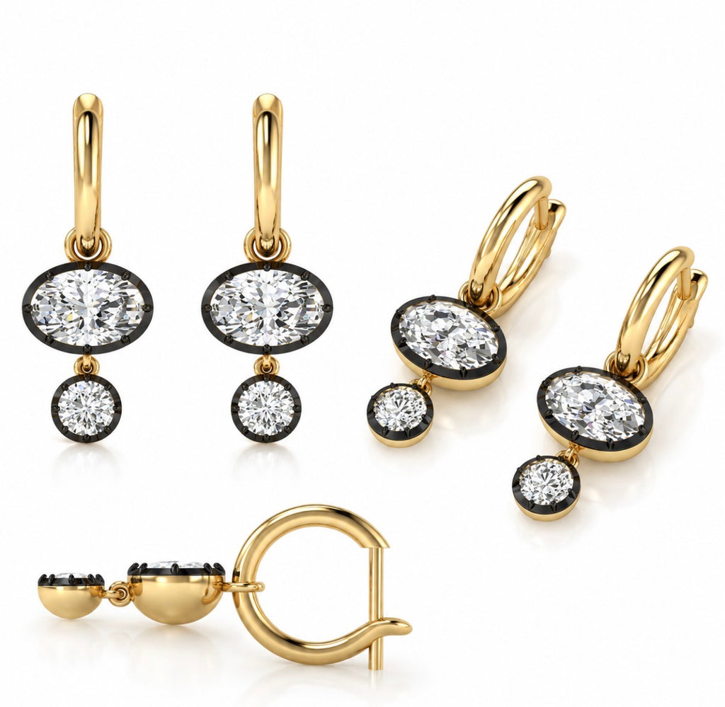 Georgina Button Back Diamond Drop Georgian Earrings