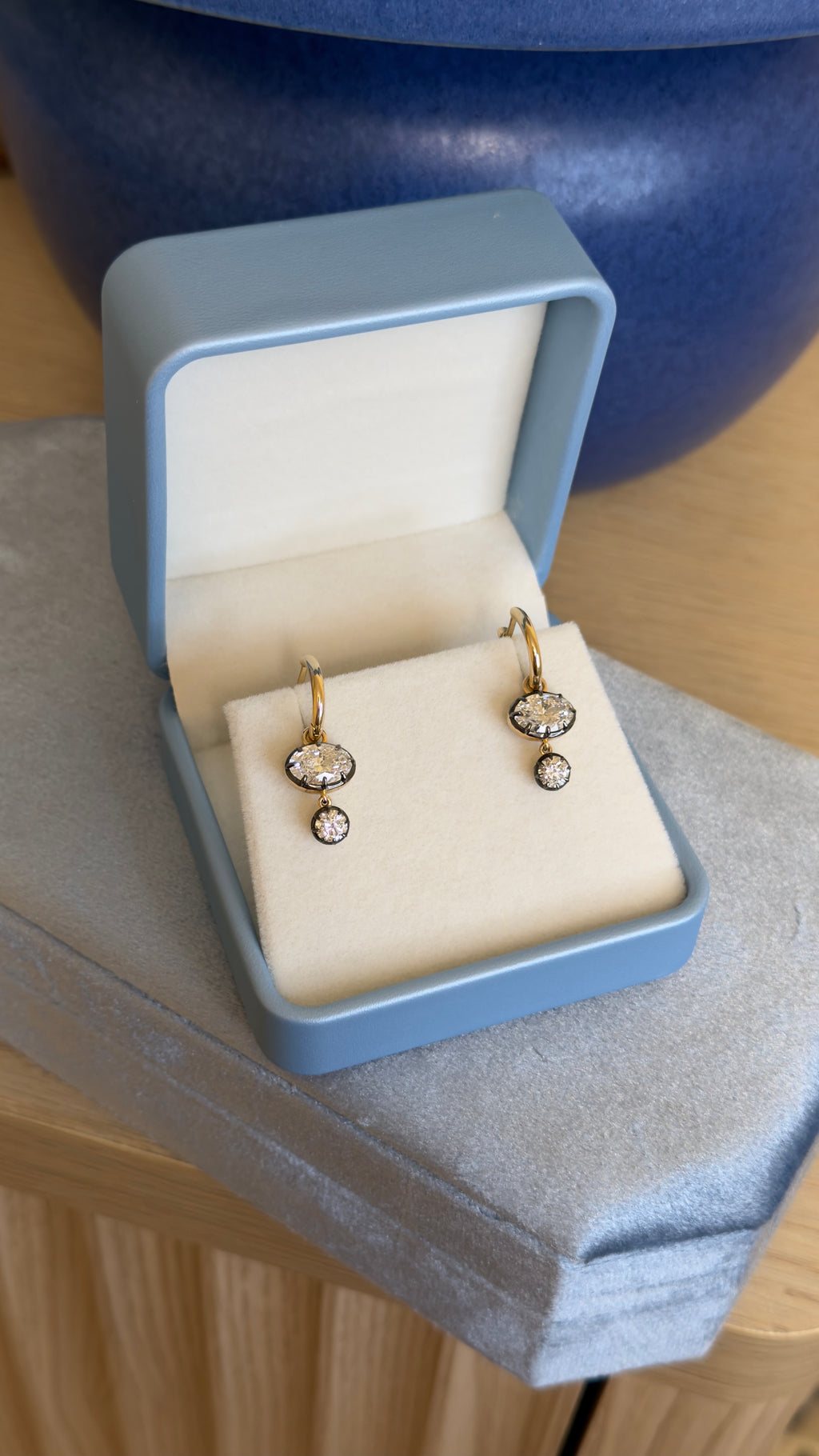 Georgina Button Back Diamond Drop Georgian Earrings