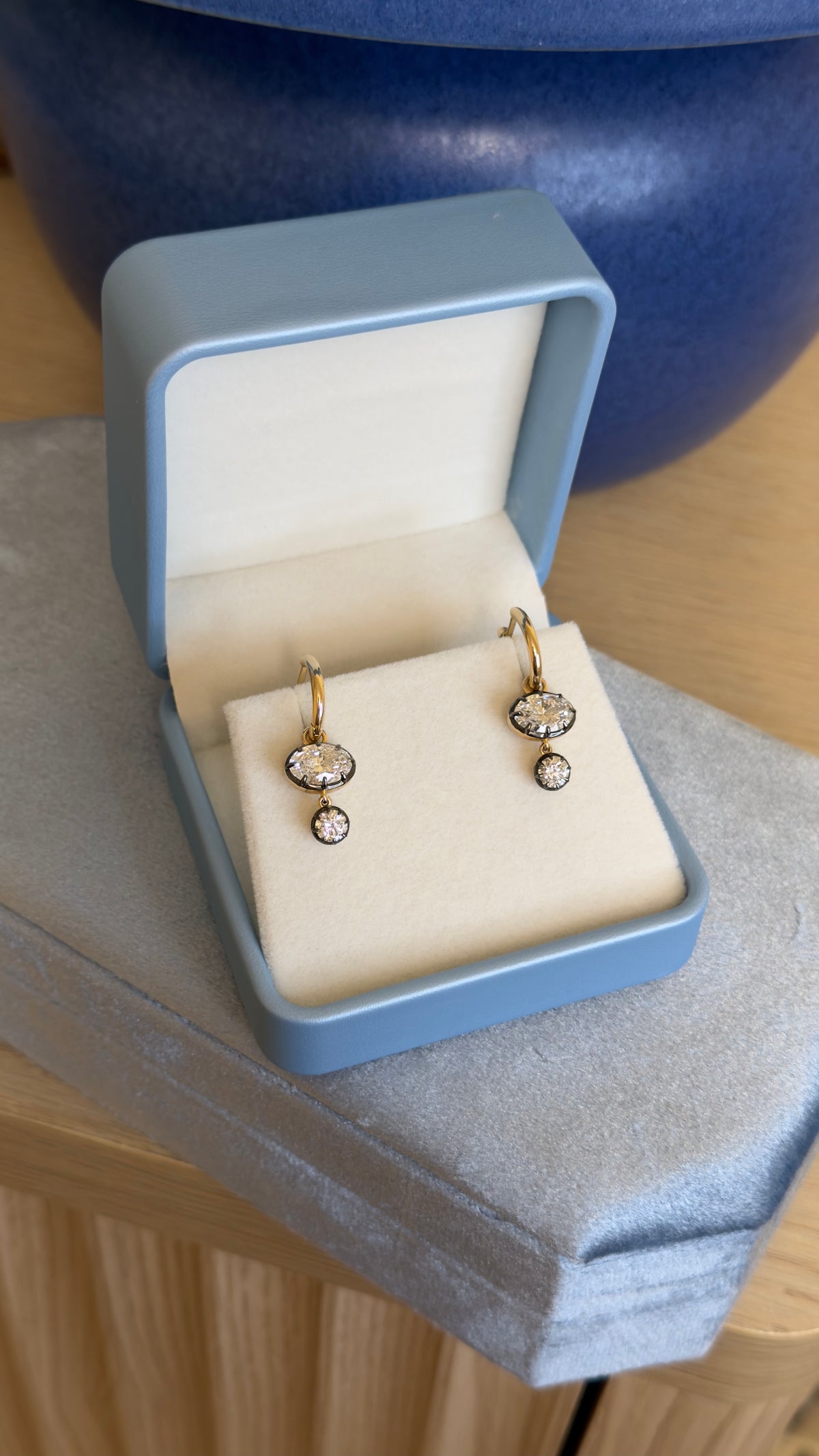 Georgina Button Back Diamond Drop Georgian Earrings