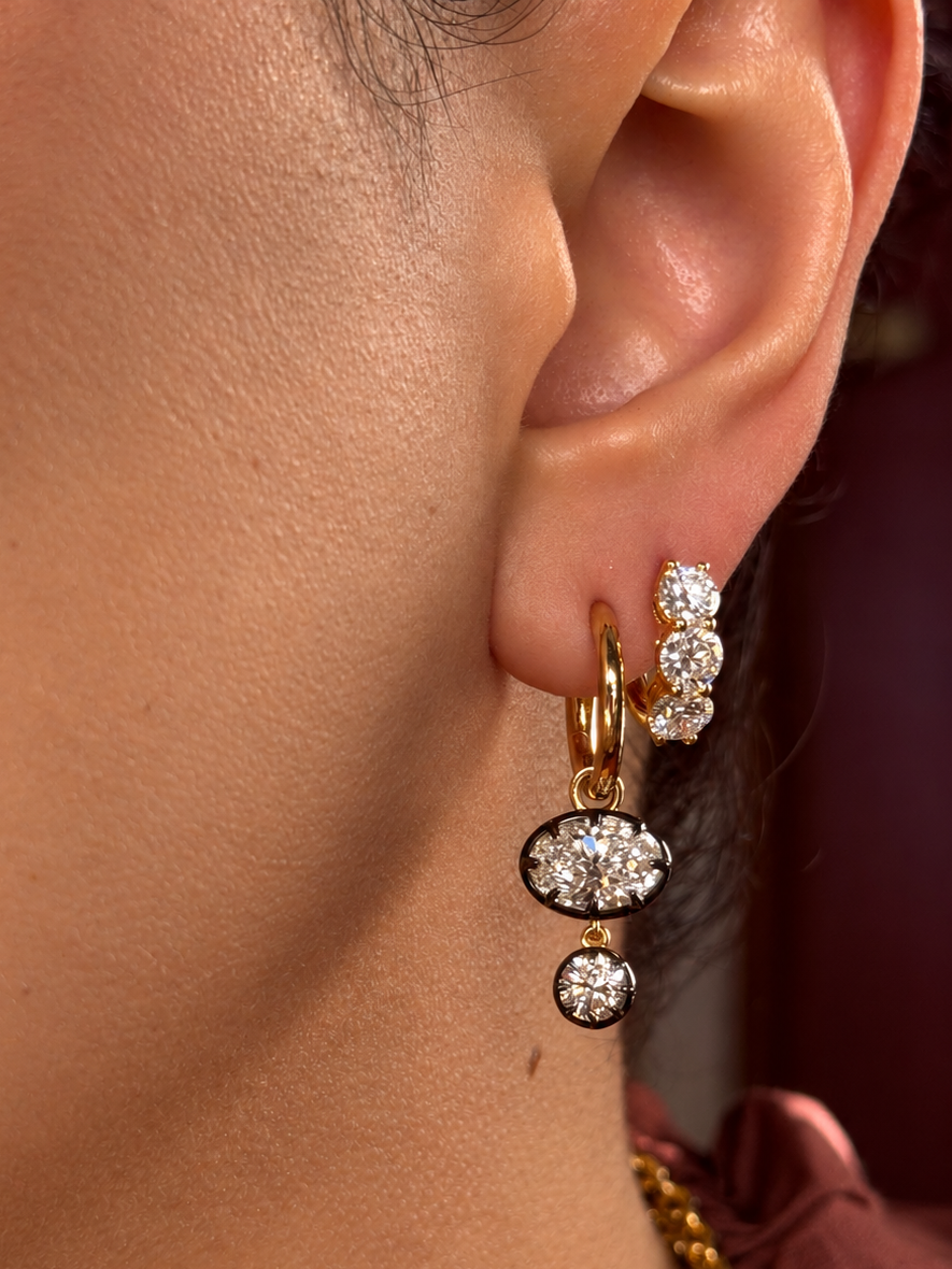 Georgina Button Back Diamond Drop Georgian Earrings