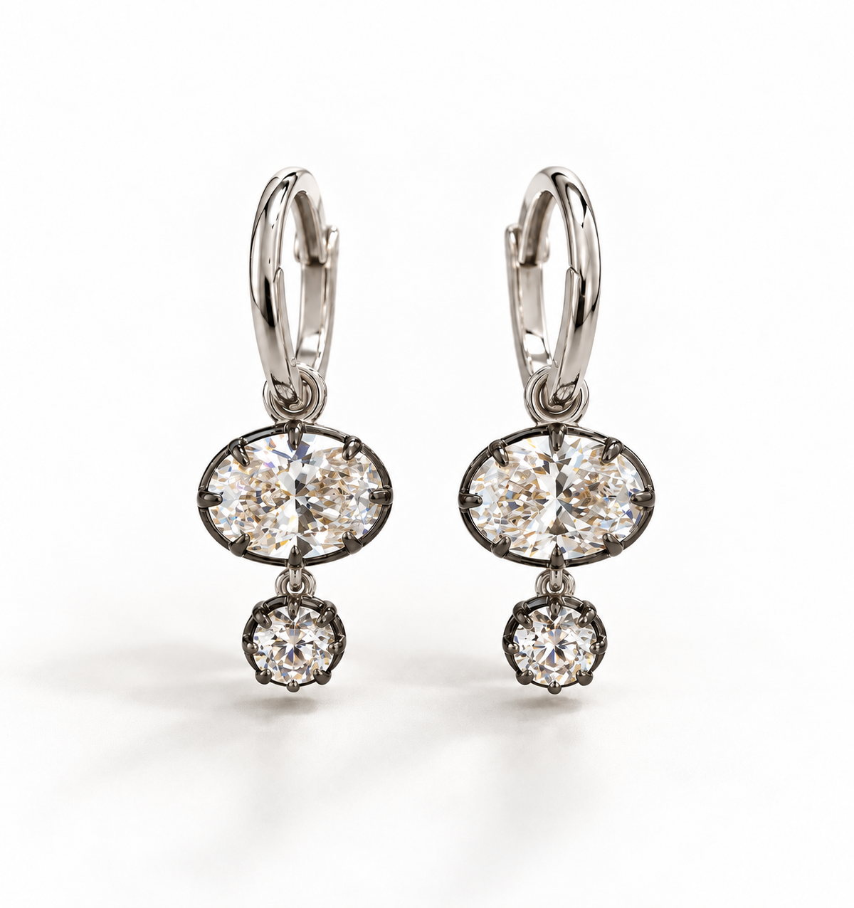 Georgina Button Back Diamond Drop Georgian Earrings