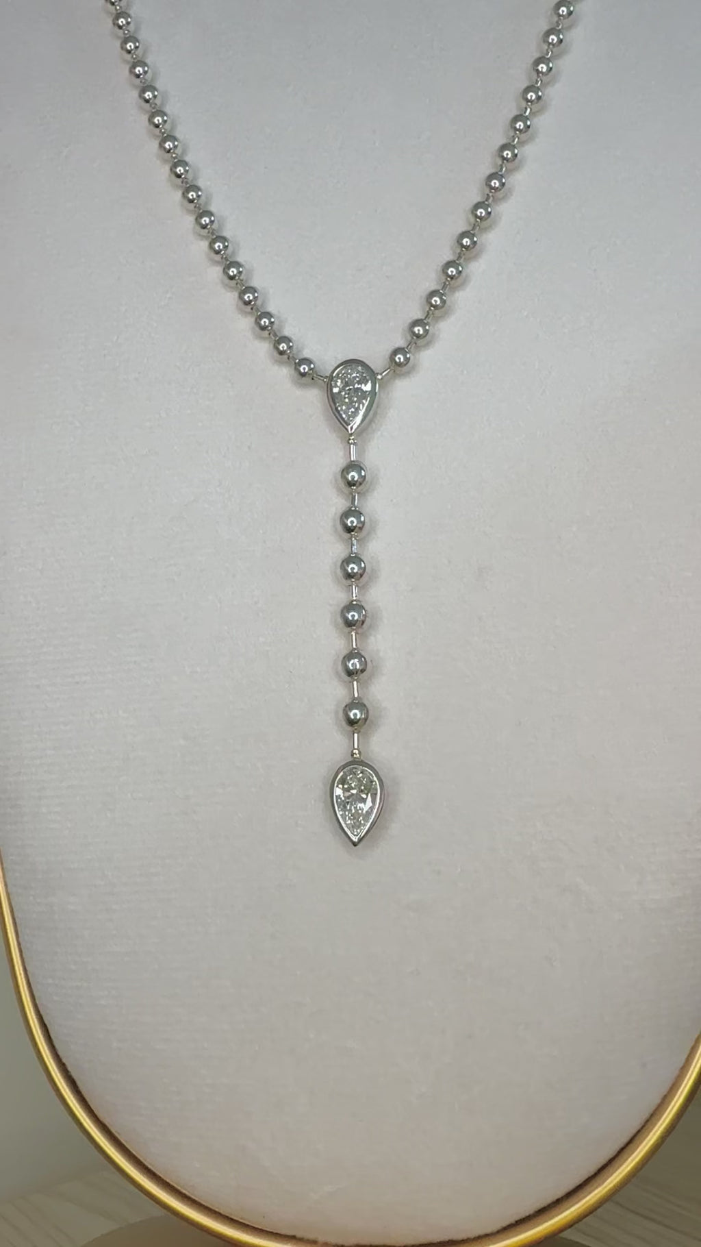 Silver Ellarie Pear Diamond Ball Chain Lariat