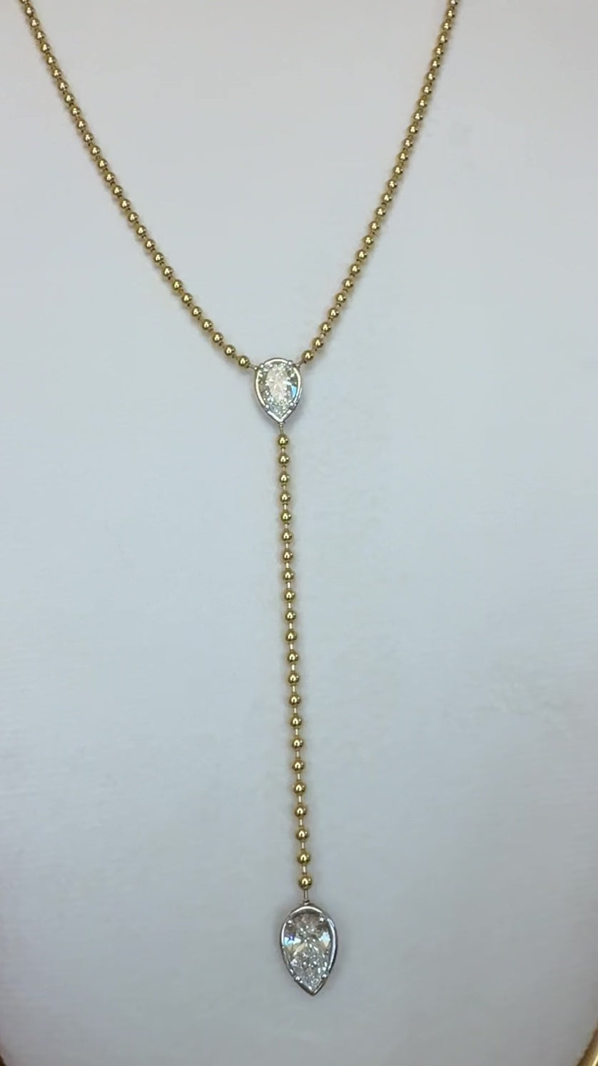 Gold Ellarie Pear Diamond Ball Chain Lariat