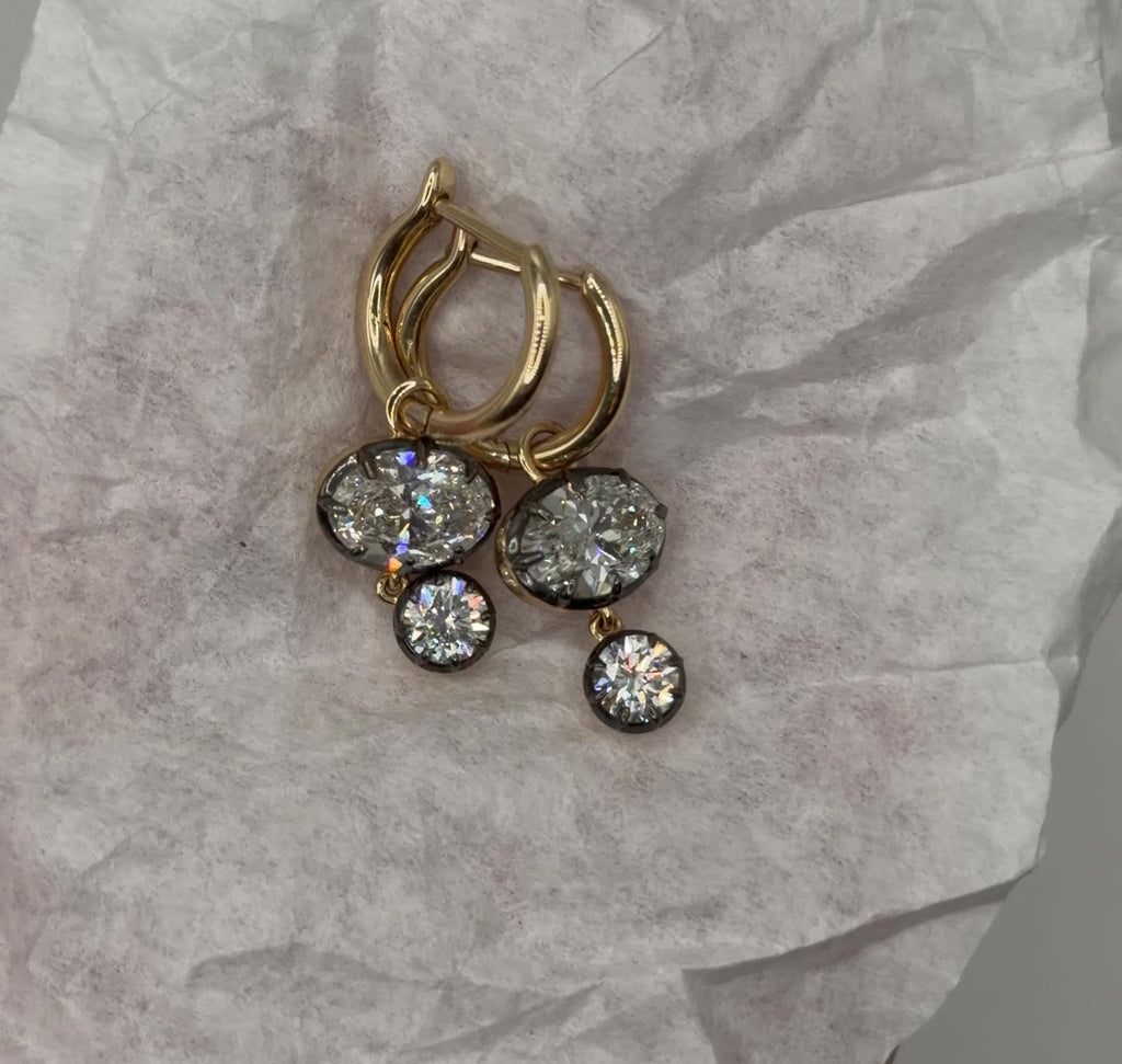 Georgina Button Back Diamond Drop Georgian Earrings