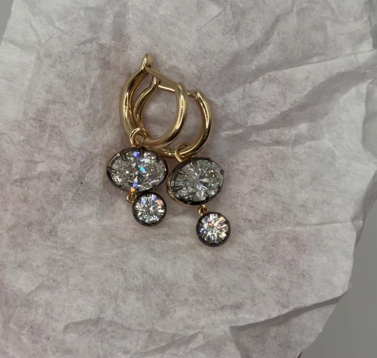 Georgina Button Back Diamond Drop Georgian Earrings