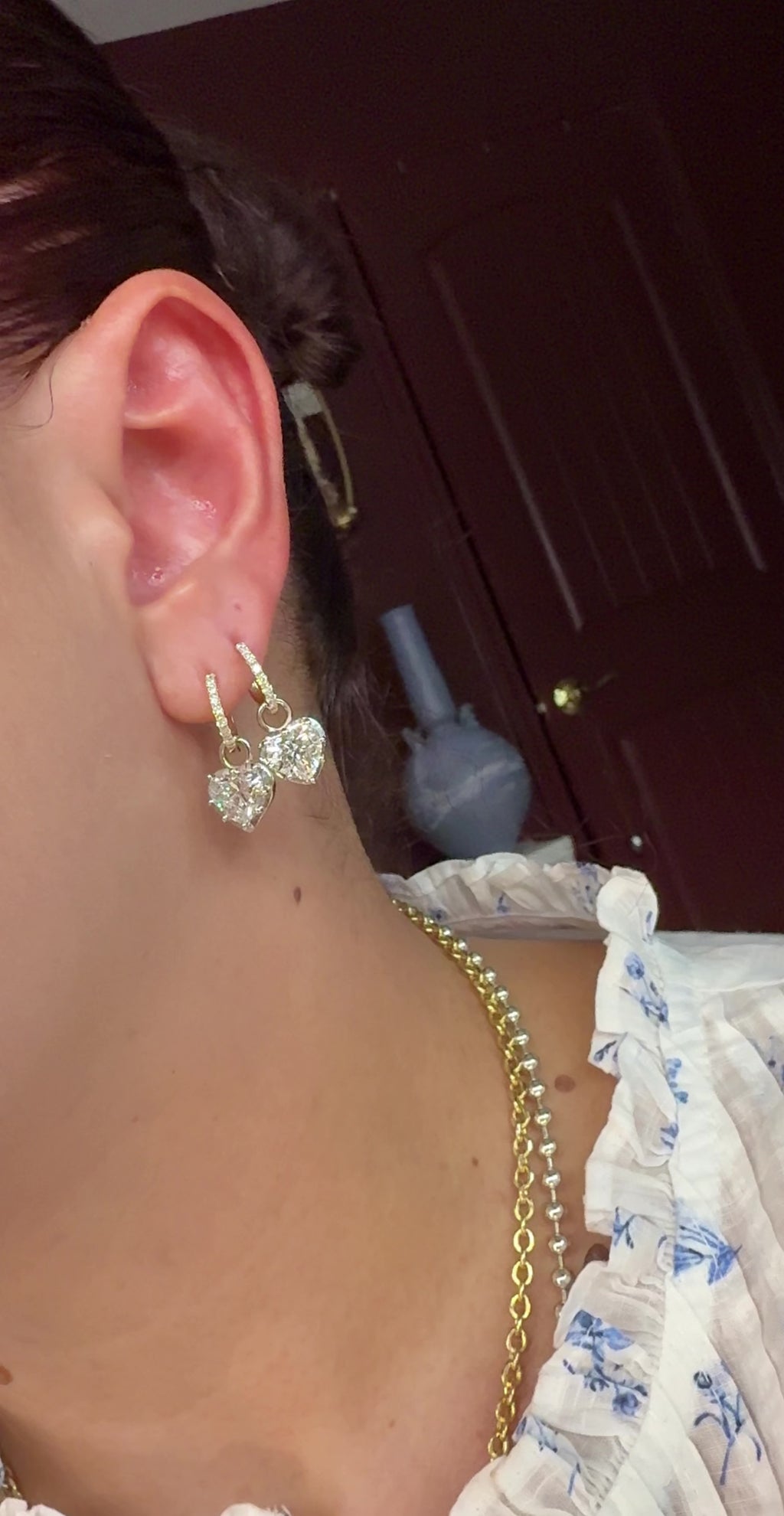 Grande Lovely Heart Diamond Georgian Earrings